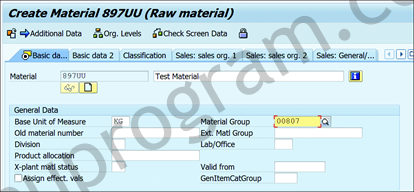 Third Screen of Transaction MM01 