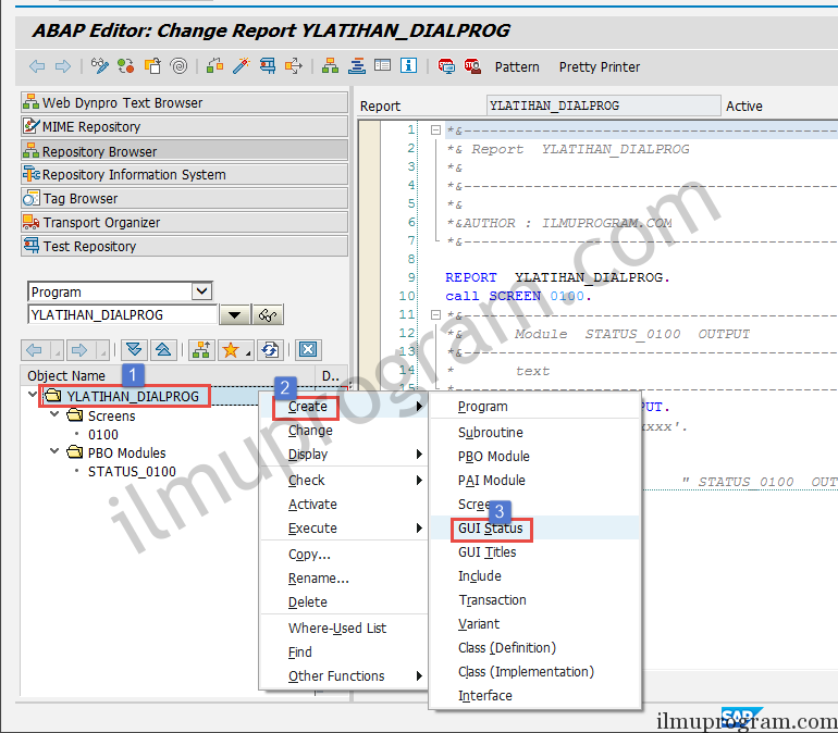 CREATE GUI STATUS - COMPONENT OF DIALOG PROGRAMMING