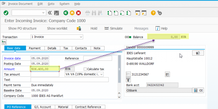 Create Blocked Invoices With MIRO In SAP IDES From PURCHASE ORDER ...