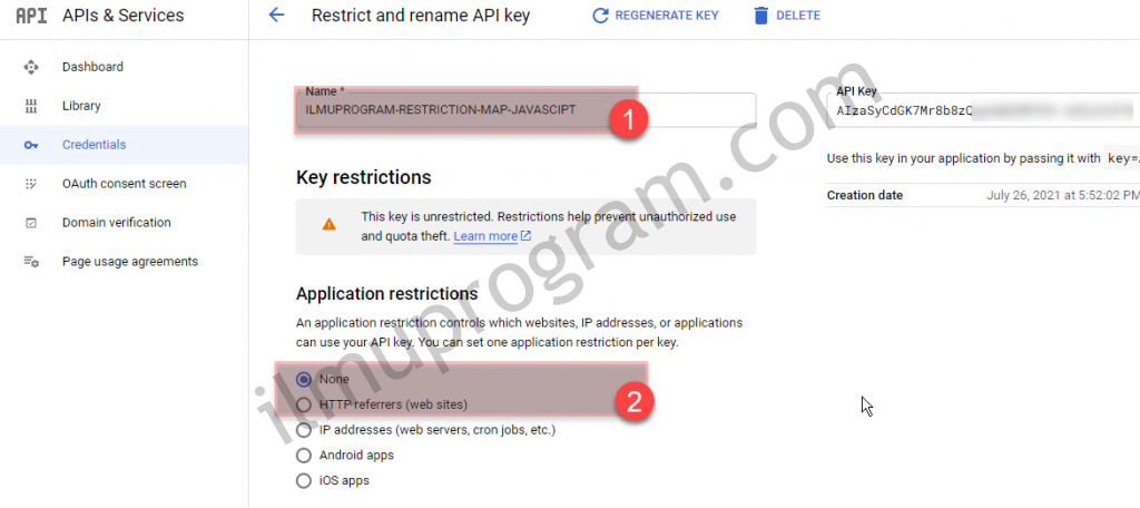 Restrict And Rename API Key MAP Javascript